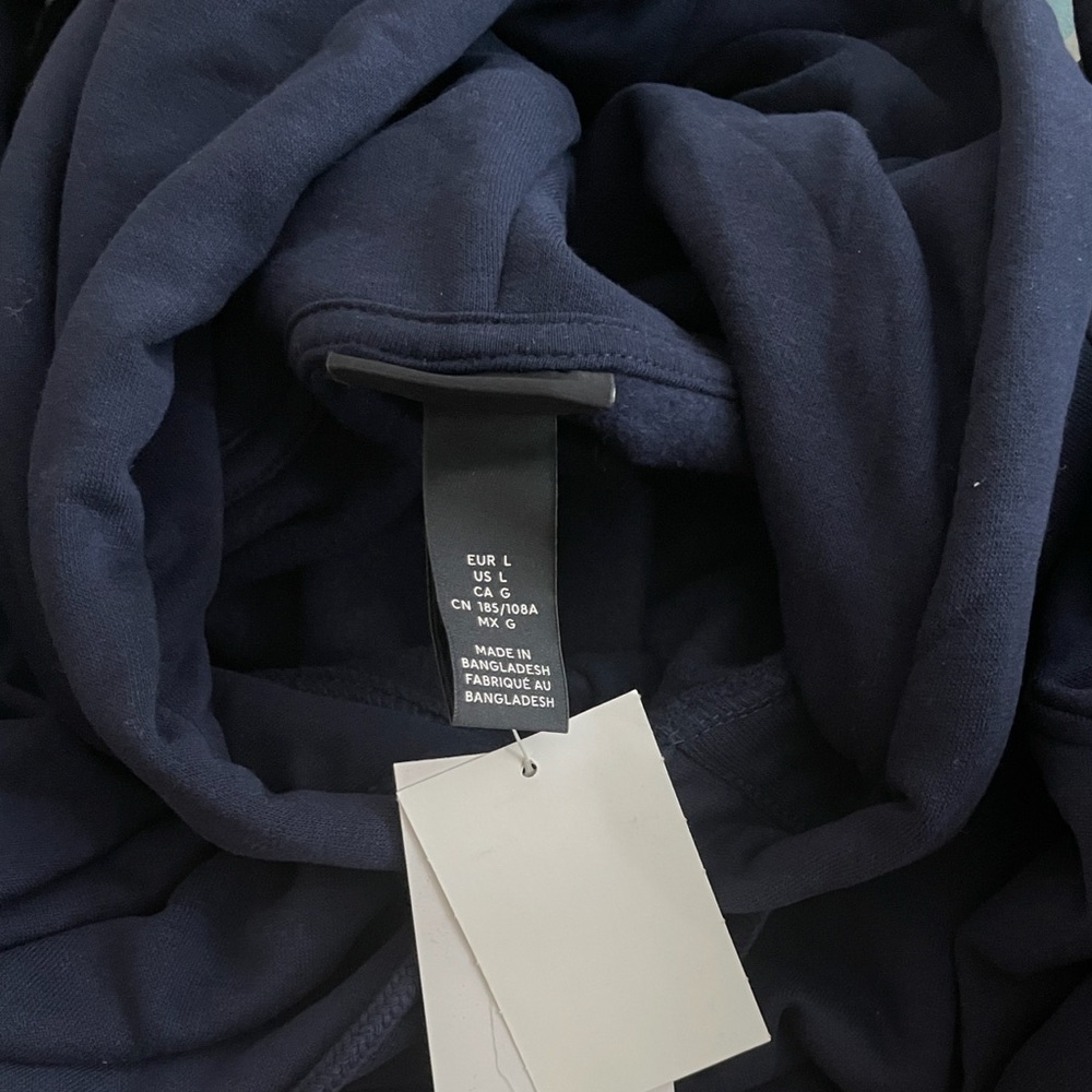Sz L H&M Men's Navy Crewneck pull over long sleeve hoodie Sweater NWT - Picture 10 of 11